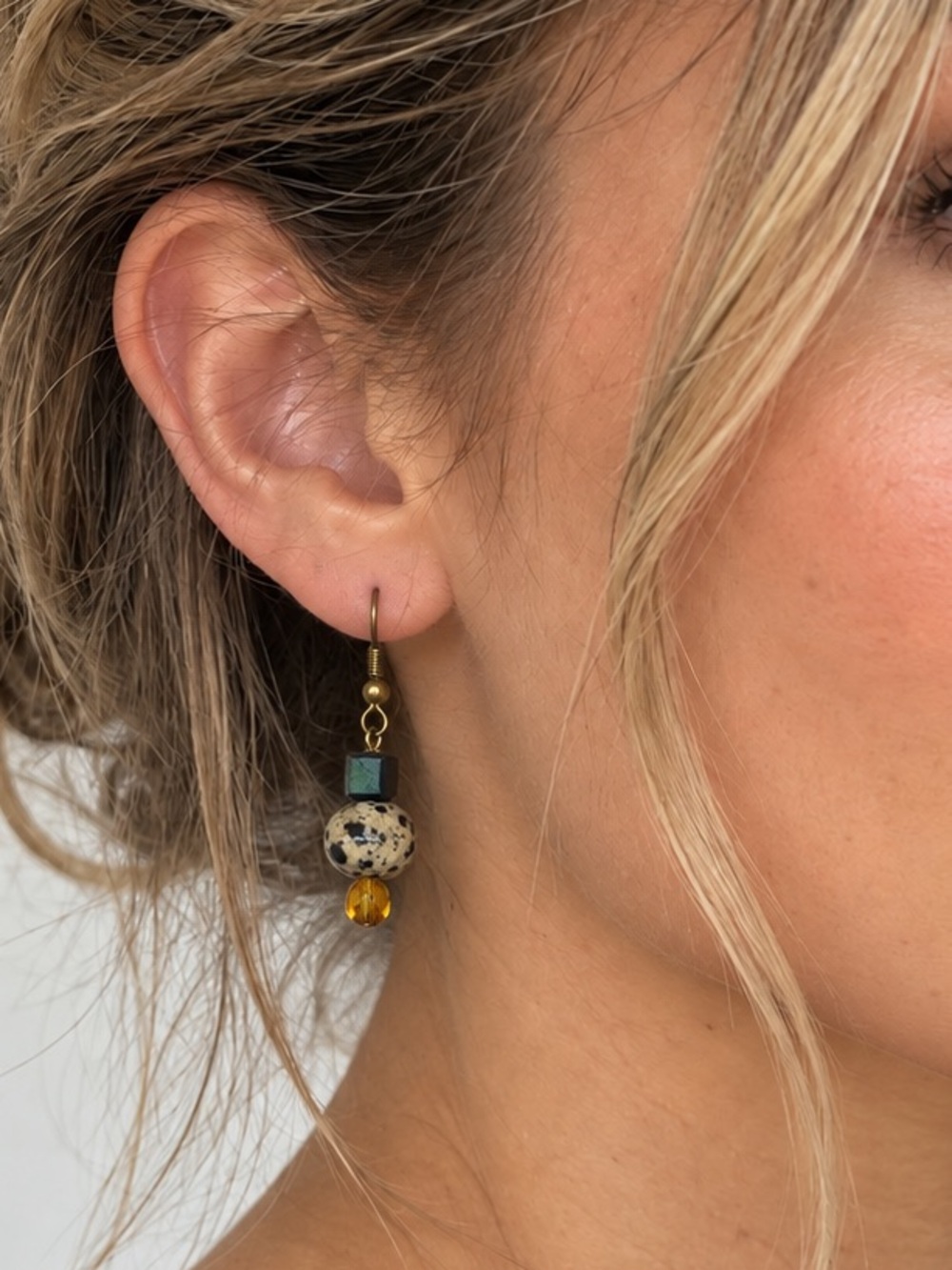 Y2K Dalmatian Jasper Style Beaded Drop Earrings